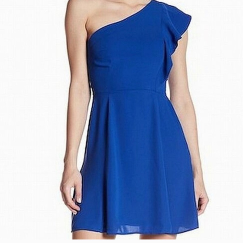 19 Cooper Size S Blue One Shoulder Ruffle Dress